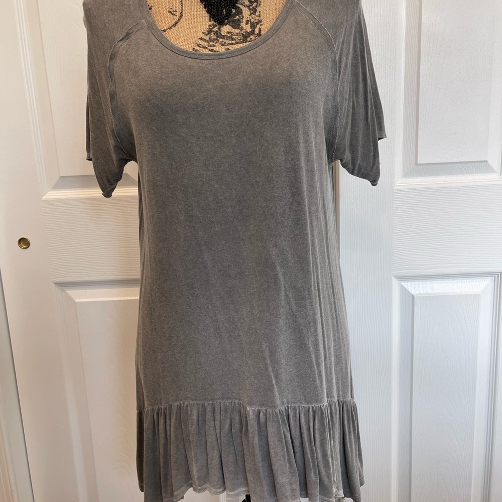Dantelle Charcoal Short Sleeve Women's shirt/ dress with Ruffle Hem